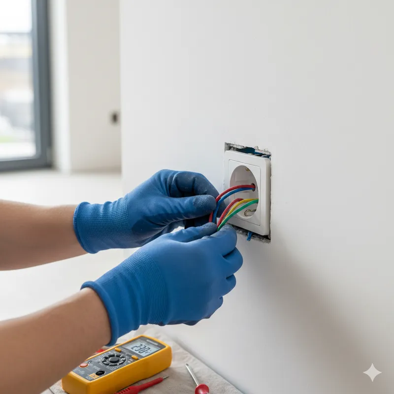 Instalação de tomada em progresso