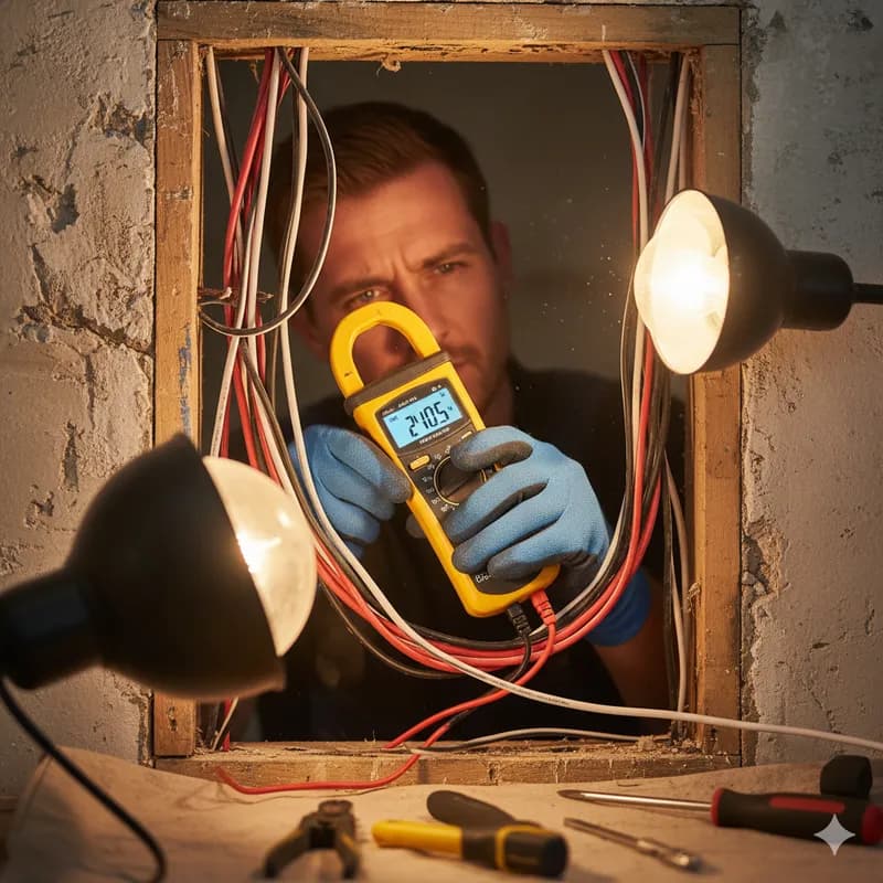 Eletricista a testar ligações